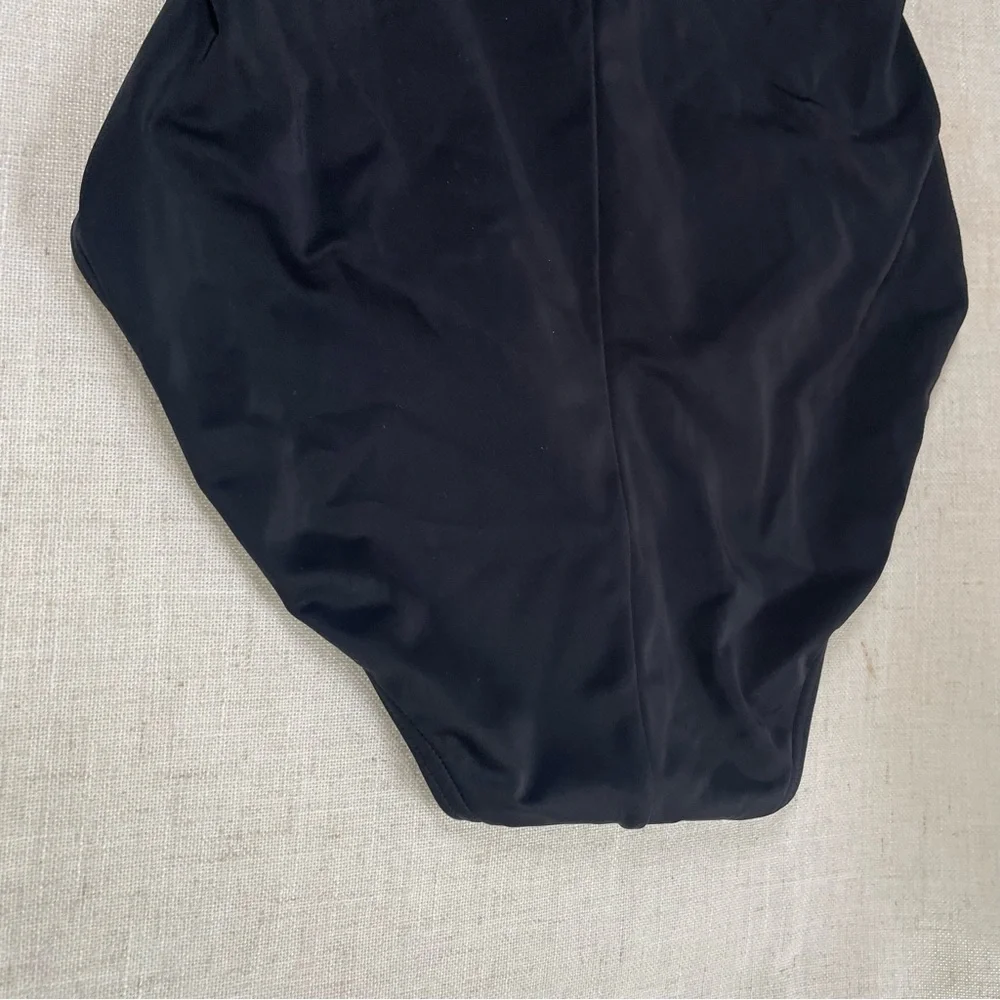 Lands End Black Faux Wrap Halter One Piece Swimsuit
